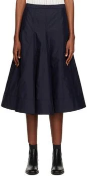 推荐Navy Pleated Godet Midi Skirt商品