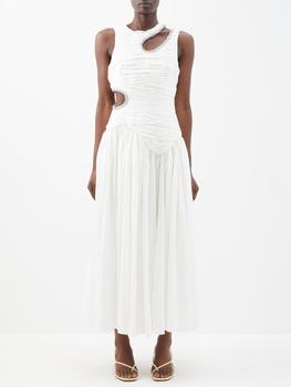 推荐Jolie asymmetric cutout linen-blend dress商品