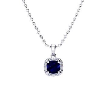 SSELECTS 2 Carat Cushion Cut Sapphire And Diamond Necklace In Sterling Silver With 18 Inch Chain