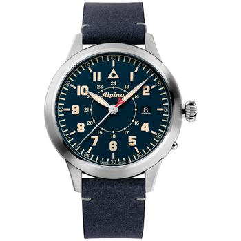 Alpina | Men's Swiss Automatic Startimer Pilot Blue Leather Strap Watch 44mm商品图片,