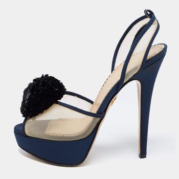 Charlotte Olympia, [二手商品] Charlotte Olympia | Charlotte Olympia Blue Suede Trim And Mesh Pomoline Pom Pom Platform Sandals Size 37商品图片 5折