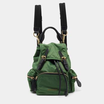 burberry双肩包评价, [二手商品] Burberry | Burberry Green/Black Nylon and Leather Small Rucksack Backpack商品图片 4.1折