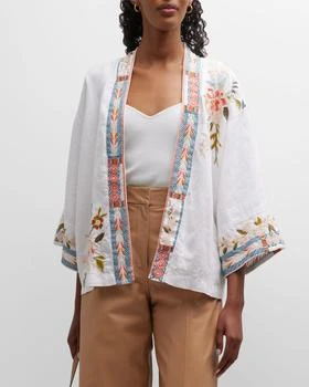 推荐Ceretti Cropped Linen Kimono with Embroidered Detail商品