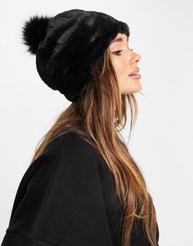 ugg帽子, UGG | UGG faux fur beanie with pom in black商品图片 5.5折