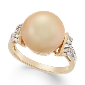 商品Macy's | Cultured Golden South Sea Pearl (12mm) and Diamond (1/4 ct. t.w.) Ring in 14k Gold,商家Macy's,价格¥12879图片