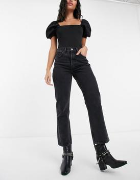 商品Topshop Editor straight leg jeans in worn black图片
