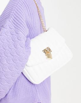 asos腋下包, ASOS | ASOS DESIGN adjustable quilted shoulder bag with padlock in white商品图片 