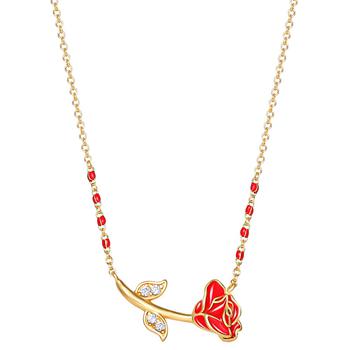 商品Disney | Cubic Zirconia & Enamel Beauty & the Beast Rose 17" Pendant Necklace in 18k Gold-Plated Sterling Silver,商家Macy's,价格¥376图片