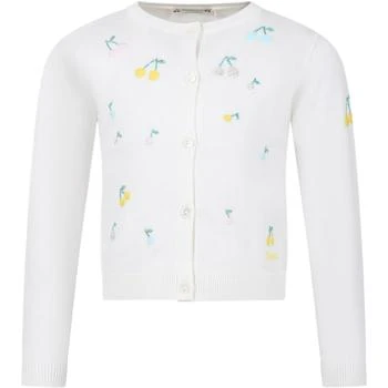 Bonpoint | White Cardigan For Girl With Multicolored Cherries Embroidered All-over 9.1折, 独家减免邮费