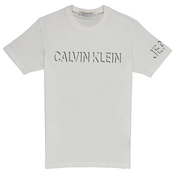推荐Calvin Klein Mens White Shadow Logo Free Fit Stretch Tee, Size Large商品