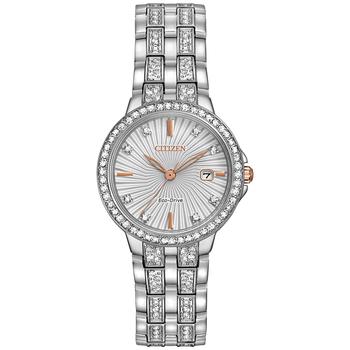 商品Women's Eco-Drive Crystal Accent Stainless Steel Bracelet Watch 28mm EW2340-58A图片