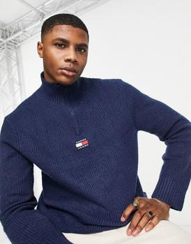 Tommy Hilfiger | Tommy Jeans central flag badge logo half zip sweatshirt relaxed fit in navy商品图片,5.9折