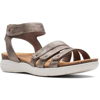 Clarks Womens April Dove Faux Suede Slip On Strappy Sandals