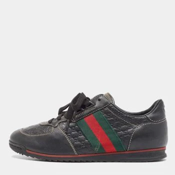 推荐Gucci Black Guccissima Leather Web Low Top Sneakers Size 36.5商品