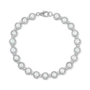 Arabella | Cultured Freshwater Button Pearl (4 - 4-1/2mm) & Cubic Zirconia Link Bracelet in Sterling Silver,商家Macy's,价格¥5019