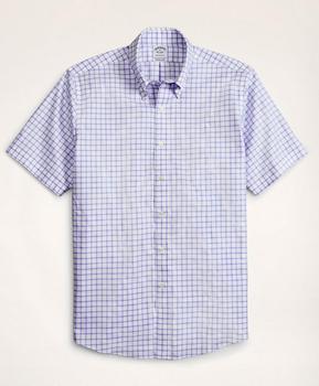 Brooks Brothers | Stretch Regent Regular-Fit Dress Shirt, Non-Iron Twill Short-Sleeve Grid Check商品图片,4.8折