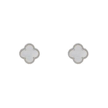 product Adornia Quatrefoil White Mother of Pearl Clover Stud Earrings silver image