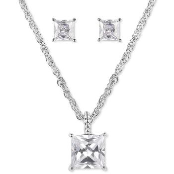 Charter Club | Silver-Tone Square Crystal Pendant Necklace & Stud Earrings Set, Created for Macy's商品图片,3折