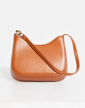 product ASOS DESIGN curved shoulder bag with chain link strap in tan image