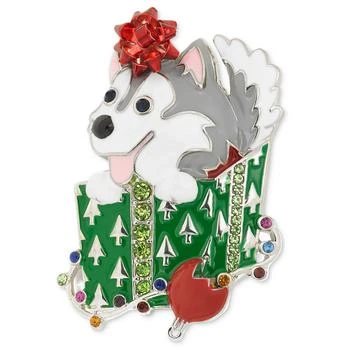 Holiday Lane | Silver-Tone Crystal Puppy Present Pin, Created for Macy's,商家Macy's,价格¥37