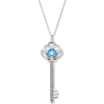 商品Macy's | Sapphire (3/4 ct. t.w.) & Diamond Accent Key 18" Pendant Necklace in Sterling Silver & 10K Gold,商家折扣挖宝区,价格¥314图片