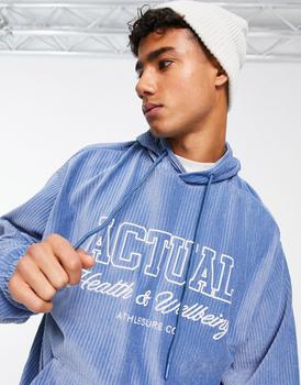 ASOS | ASOS Actual oversized hoodie in cord detail with logo in blue商品图片,