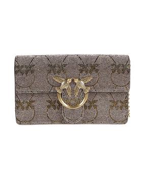 pinko邮差包手提包, PINKO | Log Plaque Rhinestone Embellished Shoulder Bag商品图片 9.1折