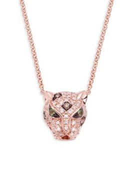 推荐14K Rose Gold, Diamond & Green Sapphire Panther Pendant Necklace商品