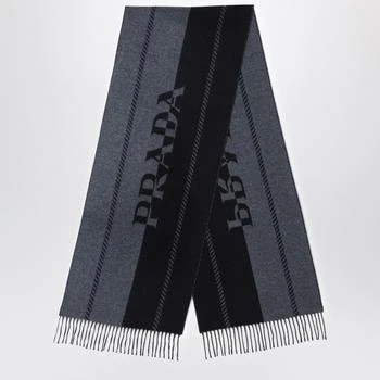 Prada | Slate/black wool scarf with jacquard logo,商家The Double F,价格¥2440
