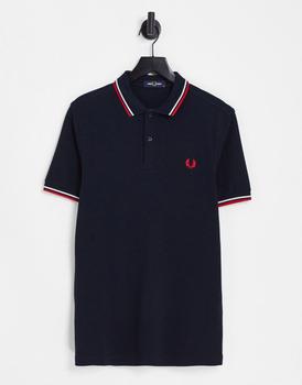 推荐Fred Perry twin tipped logo polo in navy/white/red商品