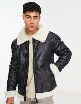 推荐Alpha Industries B3 faux leather shearling flight jacket in black商品
