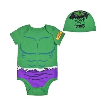 Baby Boys and Girls Green Hulk Bodysuit and Hat Set