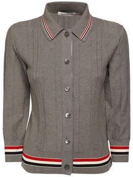 thom browne衬衫, Thom Browne | 3/4 Sleeve Textured Cotton Knit Cardigan商品图片 额外8折, 额外八折