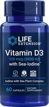 Life Extension | Life Extension Vitamin D3 with Sea-Iodine™, 5000 IU, 60 - 125 mcg (125 mcg (5000 IU), 60 capsules),商家Life Extension,价格¥76