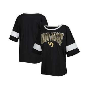 CHAMPION | Women's Black Wake Forest Demon Deacons Jumbo Arch Striped Half-Sleeve T-shirt 