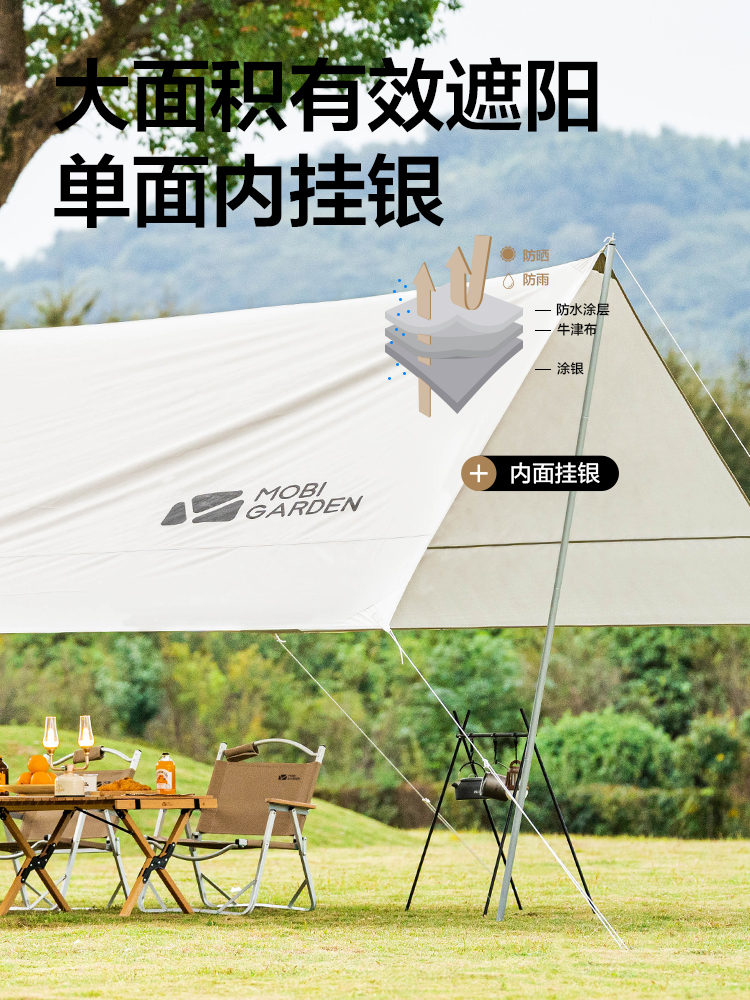 MobiGarden | 户外野营装备防风雨遮阳篷防晒牛津布方形天幕天穹商品图片,5.1折起, 包邮包税