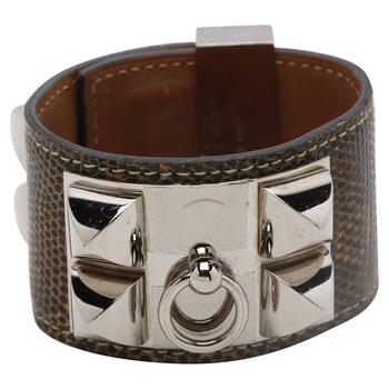 美国爱马仕手镯, [二手商品] Hermes | Hermes Brown Leather Lizard Collier de Chien Wide Bracelet商品图片 9折