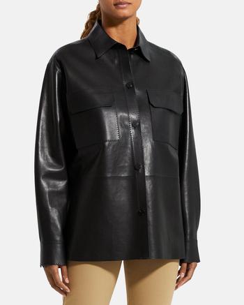 商品Theory | Patch Pocket Shirt Jacket in Smooth Leather,商家Theory,价格¥4004图片