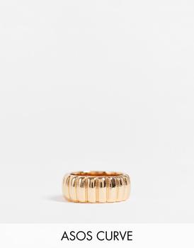 商品ASOS | ASOS DESIGN Curve ring in ribbed texture in gold tone,商家ASOS,价格¥18图片