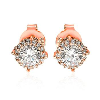 Suzy Levian | Suzy Levian Rose Sterling Silver White Cubic Zirconia Round Stud Earrings商品图片,