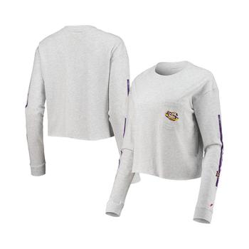 商品League Collegiate Wear | Women's Heathered Gray LSU Tigers Clothesline Cotton Midi Crop Long Sleeve T-shirt,商家Macy's,价格¥346图片