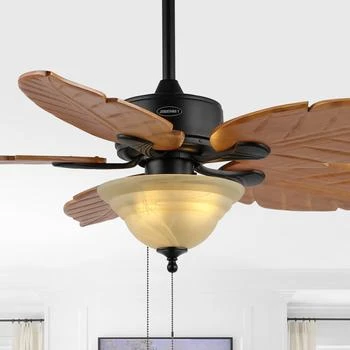 JONATHAN Y | Poinciana 52" 3-Light Coastal Bohemian Iron/Wood Palm Leaf LED Ceiling Fan with Pull Chain, Light Brown,商家Premium Outlets,价格¥3370
