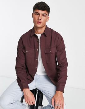 ASOS | ASOS DESIGN cotton shacket in maroon商品图片,