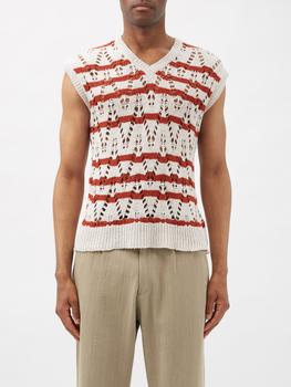 推荐Open-work striped hemp-blend sweater vest商品