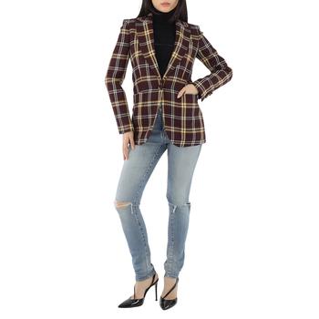 Burberry | Ladies Burgundy Check Wool Twill Blazer商品图片,4折, 满$300减$10, 独家减免邮费, 满减