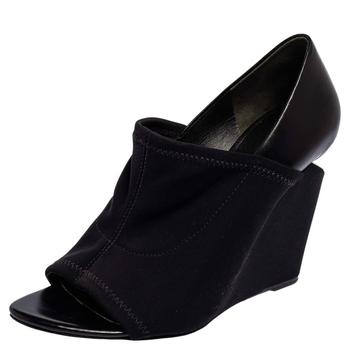 alexander wang鞋真假, [二手商品] Alexander Wang | Alexander Wang Black Leather And Stretch Fabric Alla Wedge Pumps Size 38商品图片 3.4折