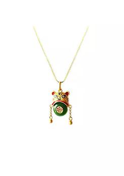 商品Natural Jade Fortune Tiger Pendant with 18K Gold Plated Sterling Silver 925 Necklace图片