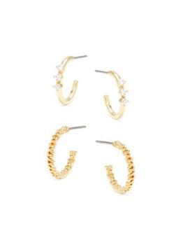 商品Adriana Orsini | 2-Pair Goldtone & Cubic Zirconia Earrings,商家Saks OFF 5TH,价格¥161图片