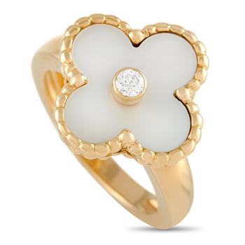 Van Cleef & Arpels, [二手商品] Van Cleef & Arpels | Van Cleef & Arpels Alhambra 18K Yellow Gold Diamond and Mother of Pearl Ring商品图片 8.8折