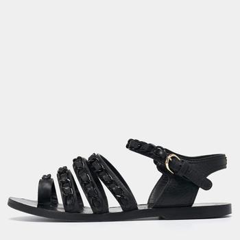 美国香奈儿鞋, [二手商品] Chanel | Chanel Black Leather Chain Flat Sandals Size 36.5商品图片 9.1折, 满1件减$100, 满减